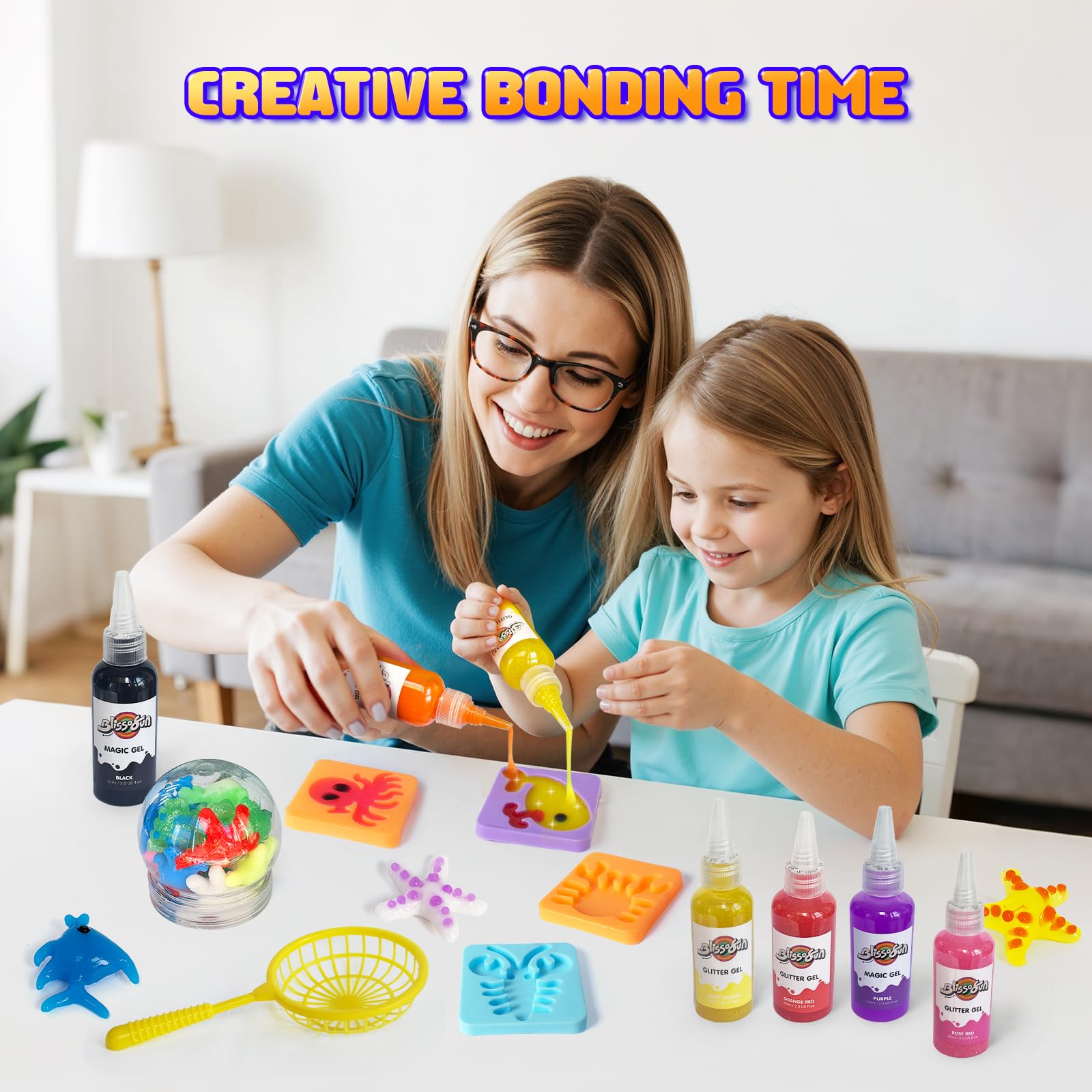 Blissofun magic powder packets enabling vivid gel effects.