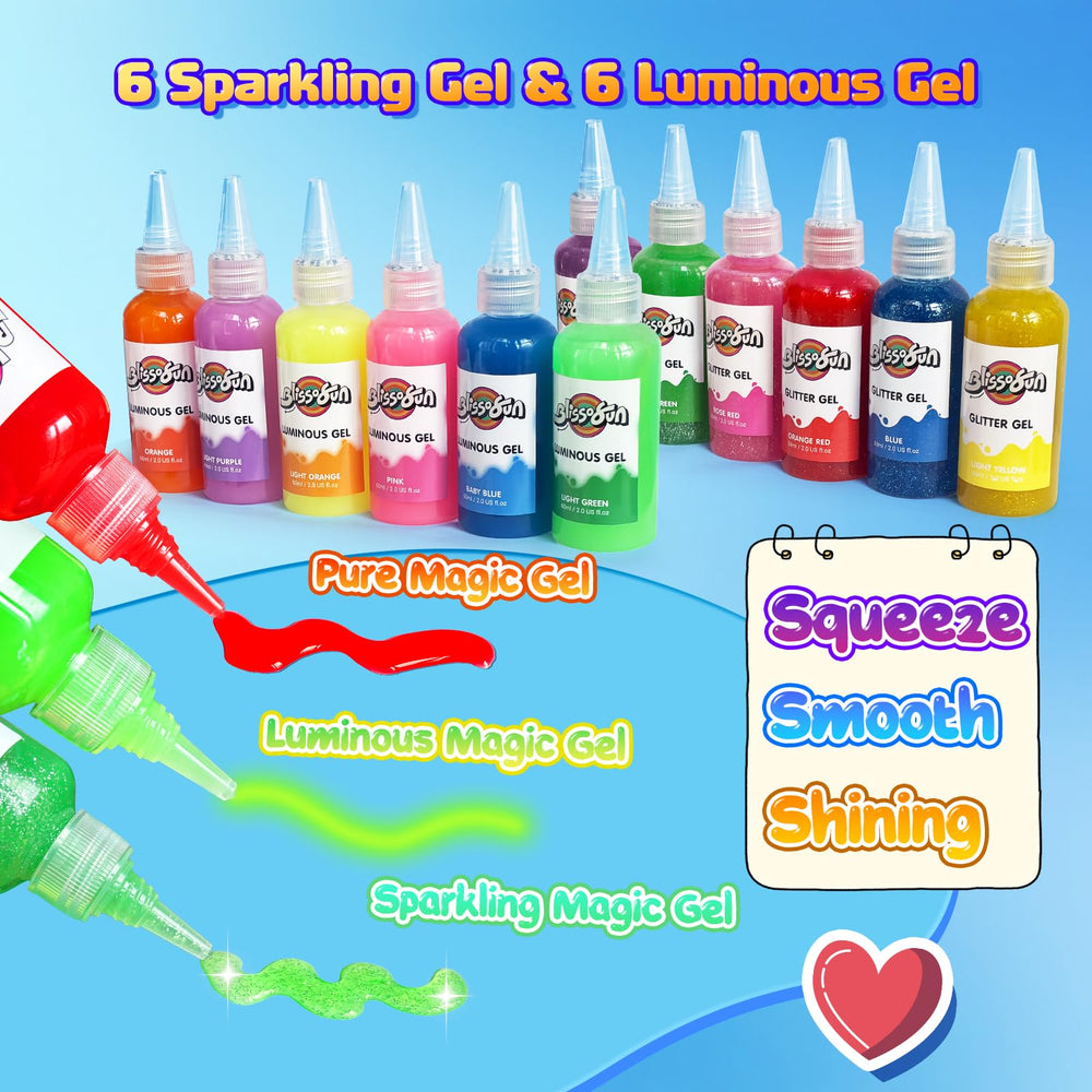 Blissofun gel bottles in assorted colors for imaginative water elf crafts.