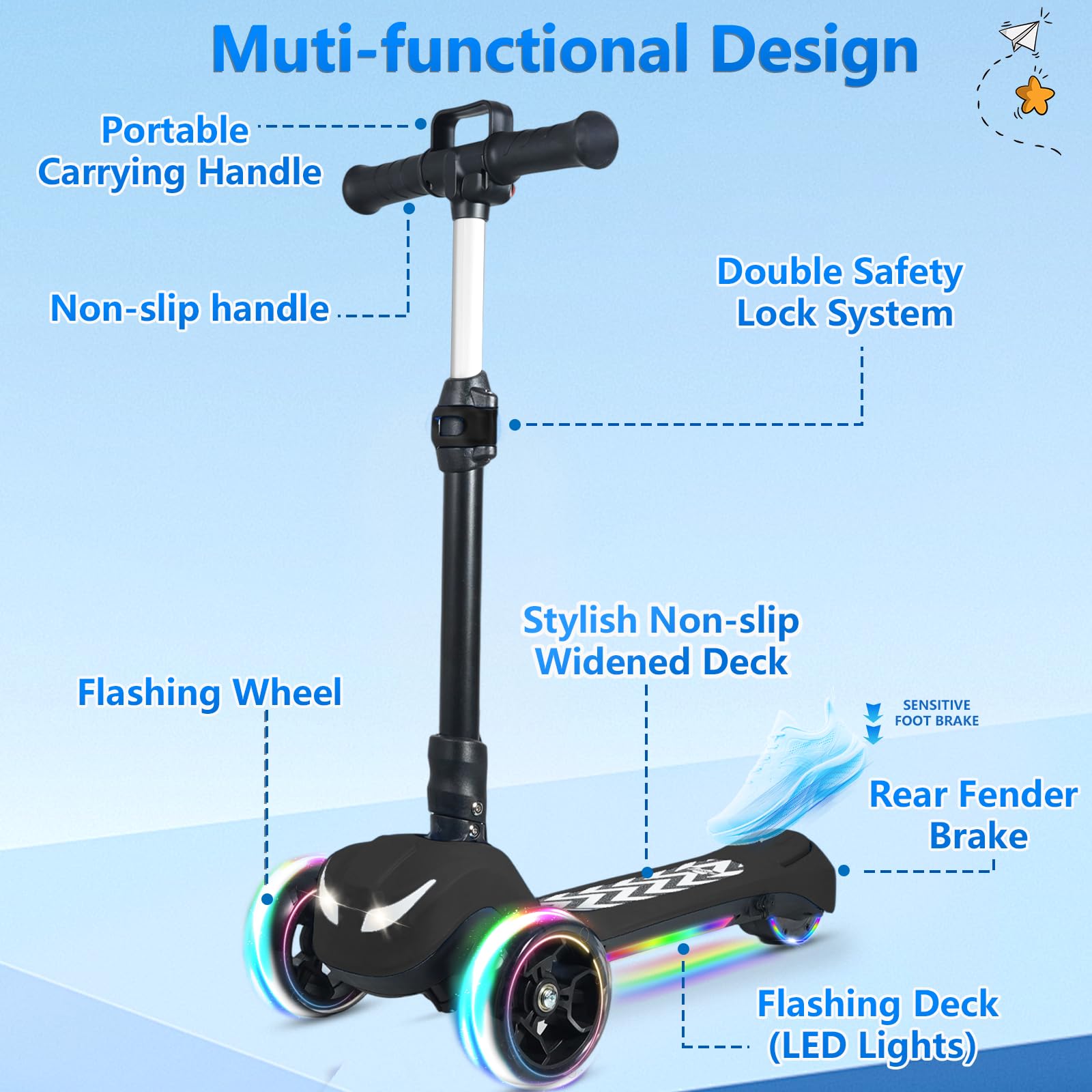 BLISSRIDE height-adjustable scooter grows with your child for lasting use.