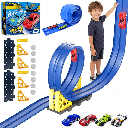BlivEclat flexible race track 15ft laid out for endless racing fun.