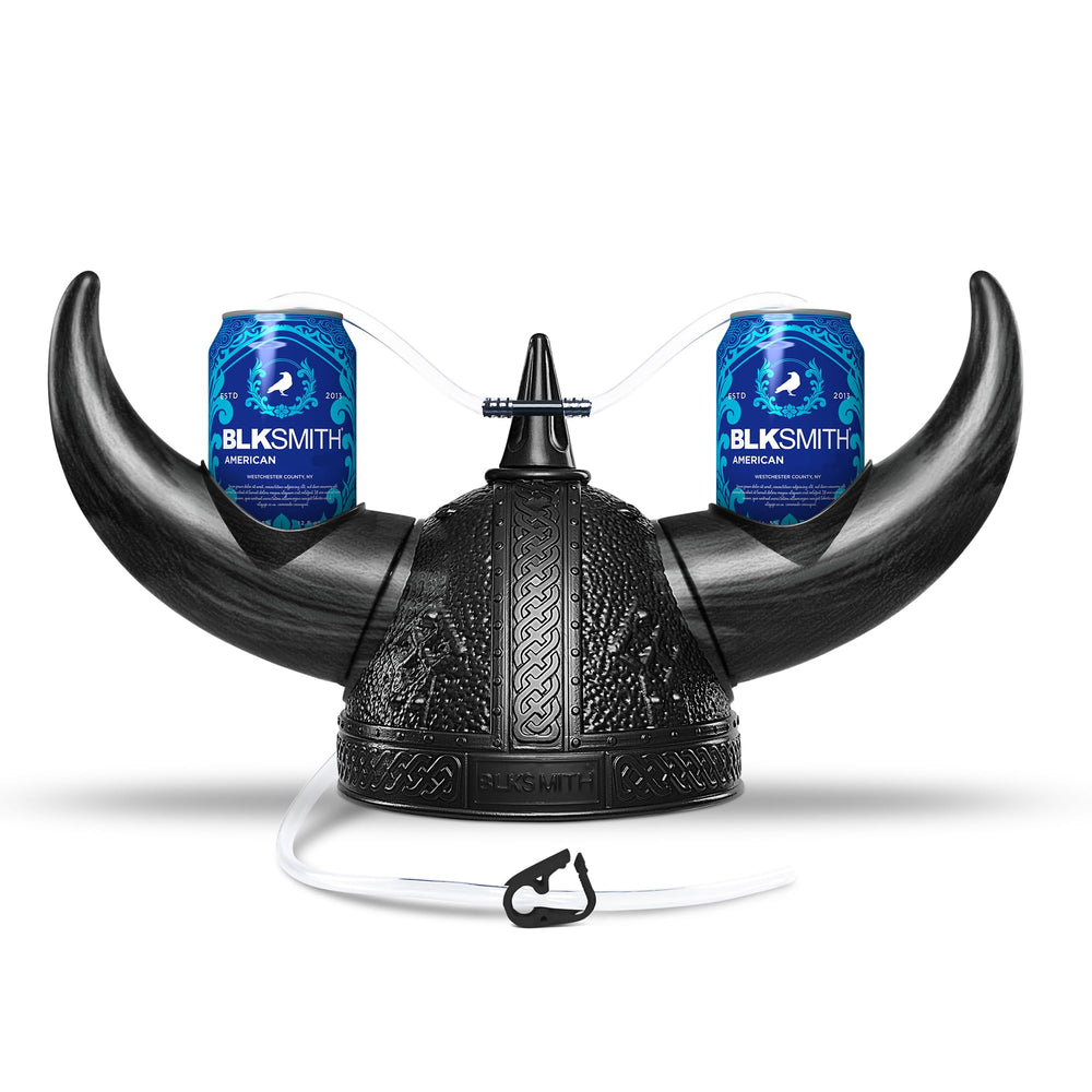 BLKSMITH Viking Drinking Helmet holds two cans for hands-free sipping at parties