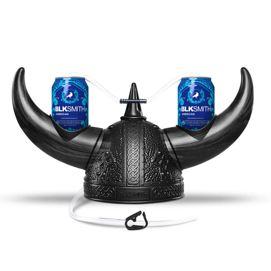 BLKSMITH Viking Drinking Helmet holds two cans for hands-free sipping at parties