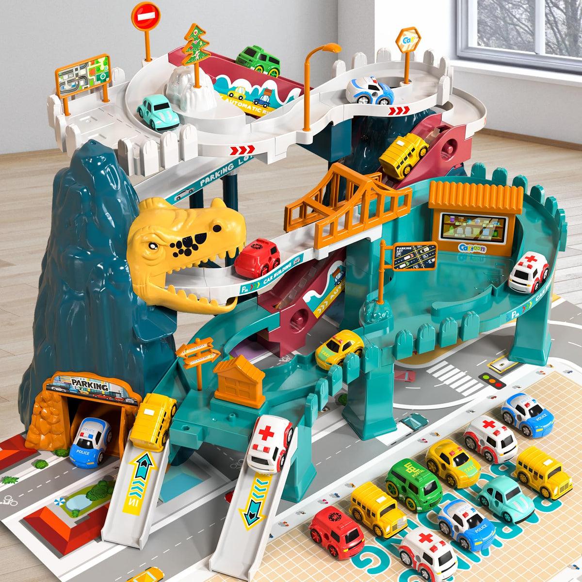 BLmukce Dinosaur Race Track Set delivers dynamic play that boosts hand-eye coordination
