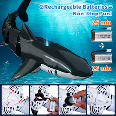 BLmukce RC Shark rugged ABS body withstands splashes and rough play