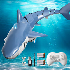 BLmukce RC shark with lights and spray for exciting pool battles.
