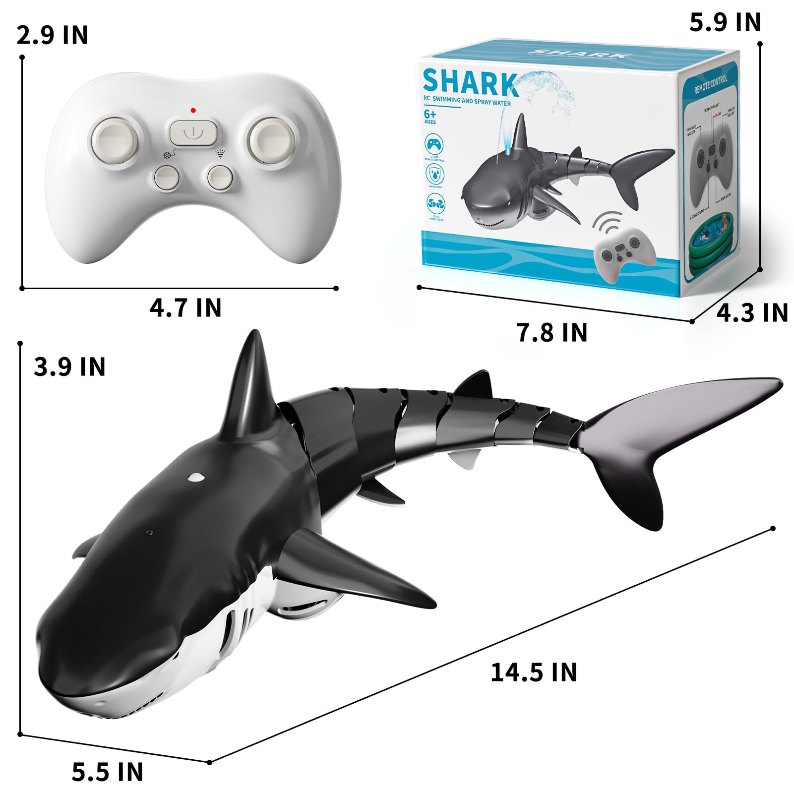 BLmukce RC Shark lights and spray enhance dramatic pool battles