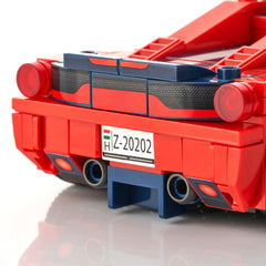 Block Builder Ferrari F8 assembled model photo conveys sturdy construction for play or display.