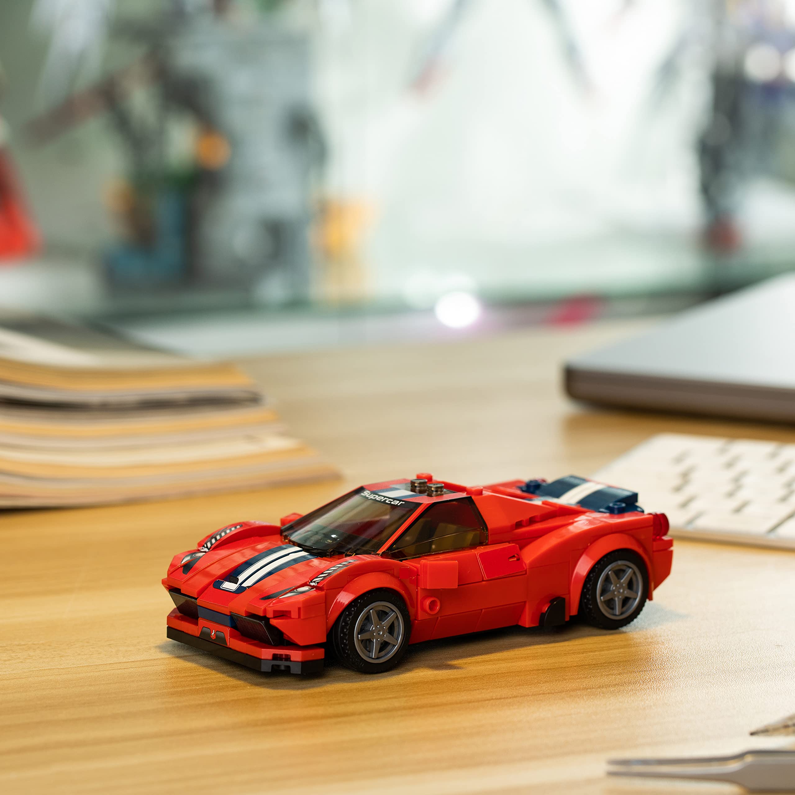 Block Builder Ferrari F8 quality bricks image communicates durable, long-lasting compatibility with standard bricks.