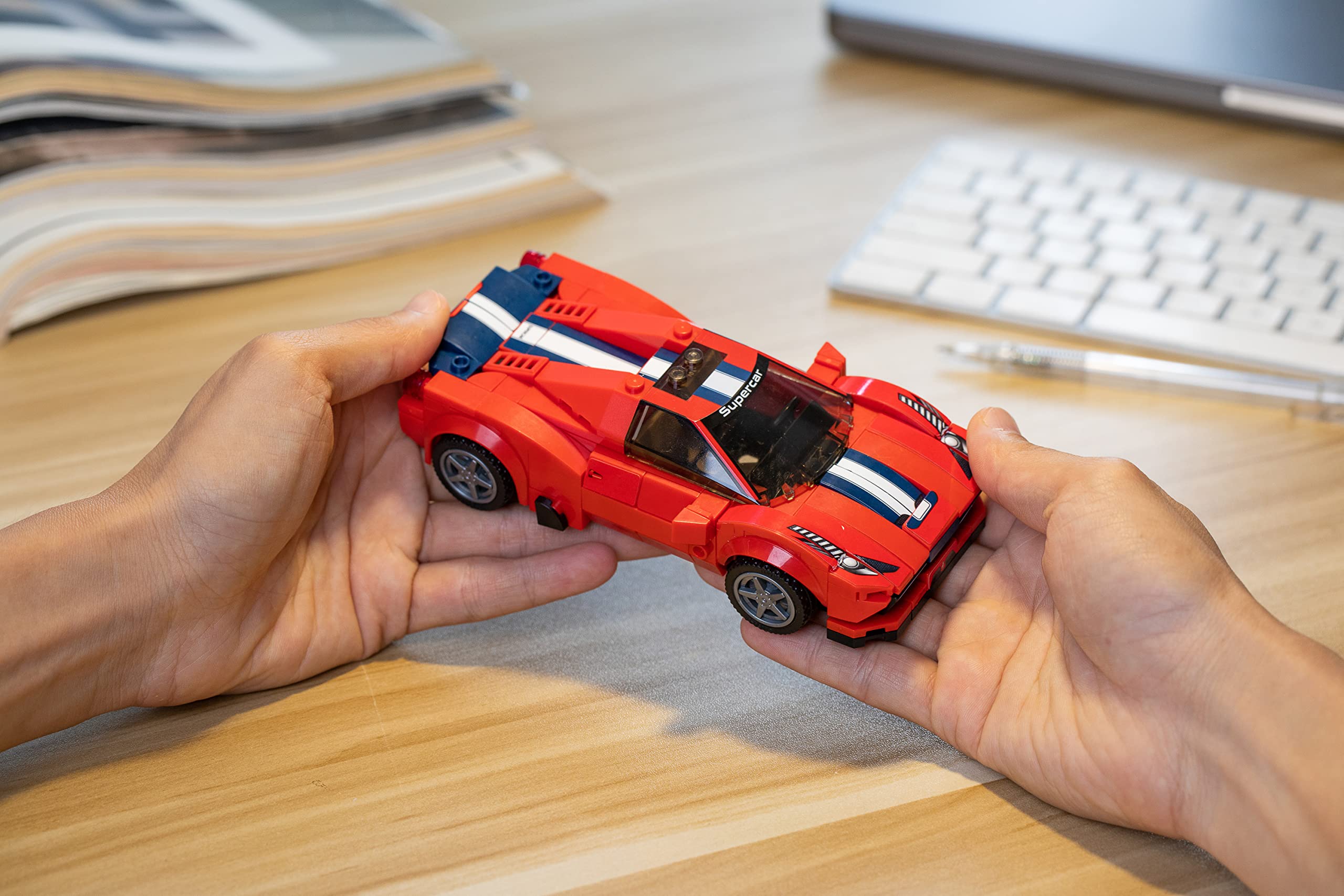 Block Builder Ferrari F8 steering wheel close-up highlights realistic controls.