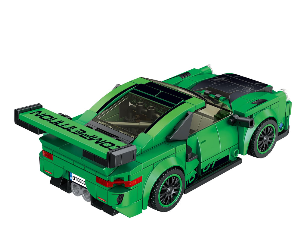 Block Builder Green Porsche 911 detailed build session for family fun.