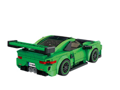 Block Builder Green Porsche 911 packaging box for gift-ready unboxing.