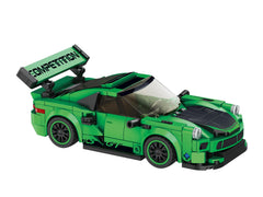 Block Builder Green Porsche 911 side detail showing precise scale modeling.