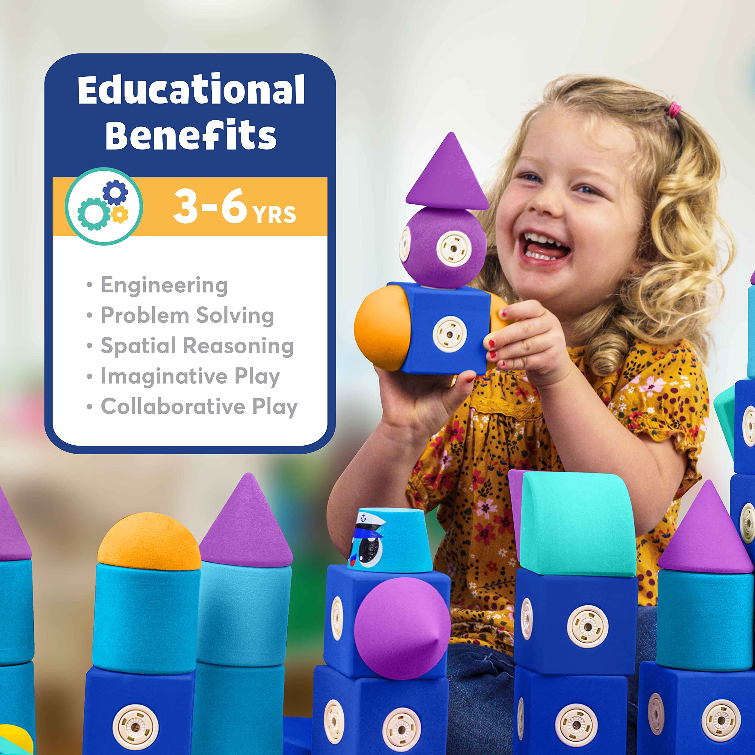 Blockaroo magnetic foam blocks enable 360-degree rotation for versatile learning.