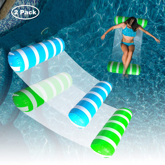 BLOFUN float hammock blue-white design resting on water for relaxing pool time