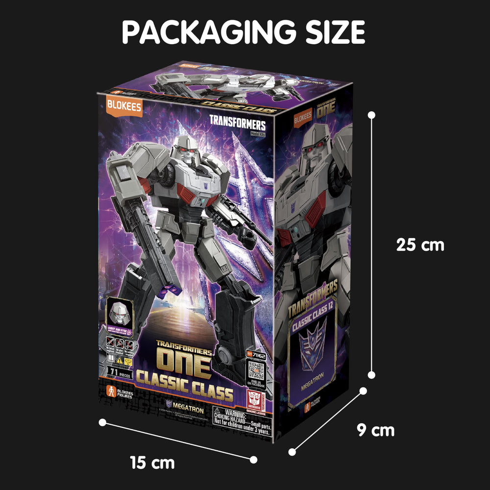 Blokees Megatron with LED eyes and chest lights for dramatic display.