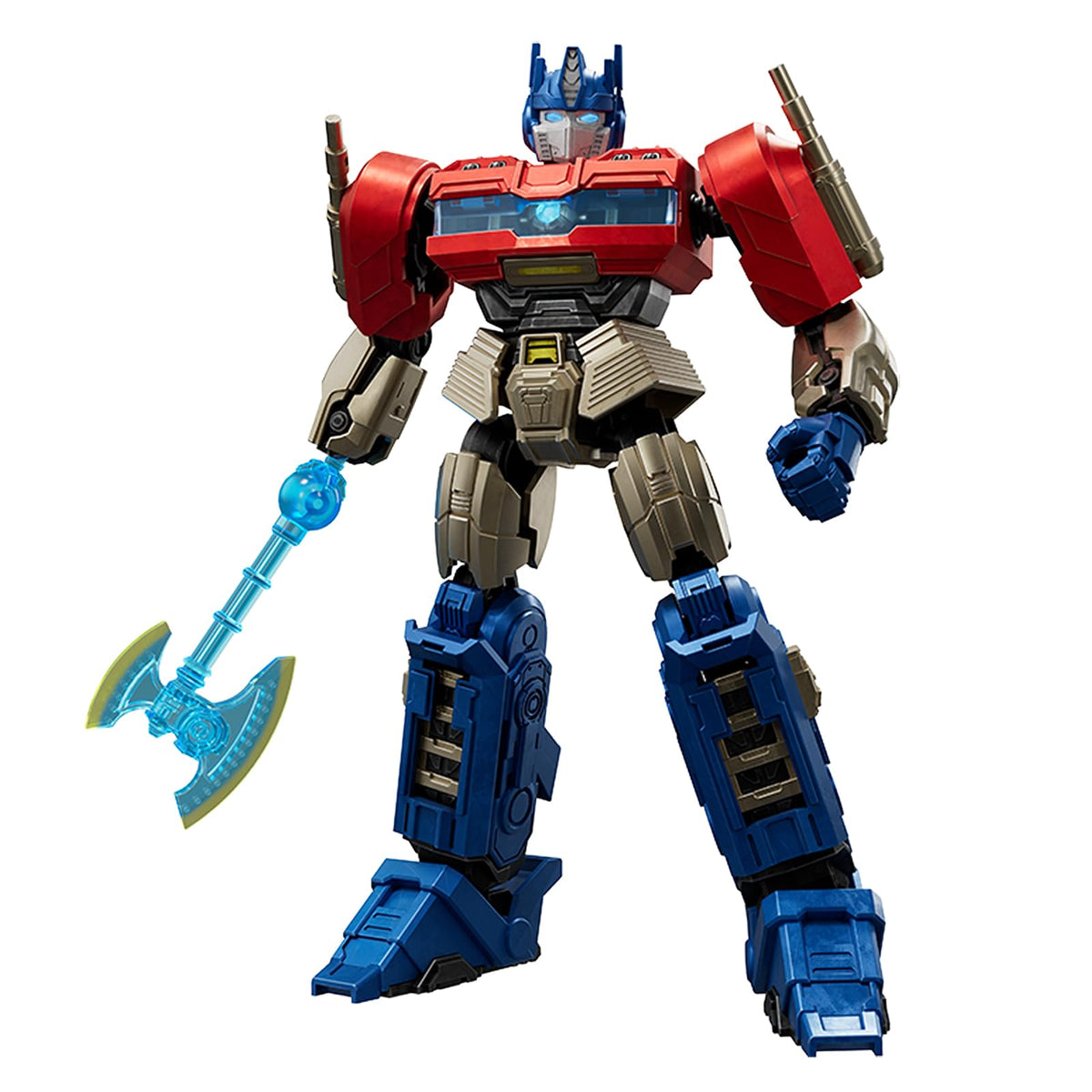 BLOKEES Optimus Prime action pose demonstrates dynamic articulation for gallery-ready display.