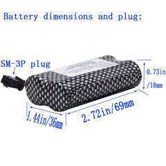 Blomiky battery dimensions 69x36.5x18.5mm for precise fit.