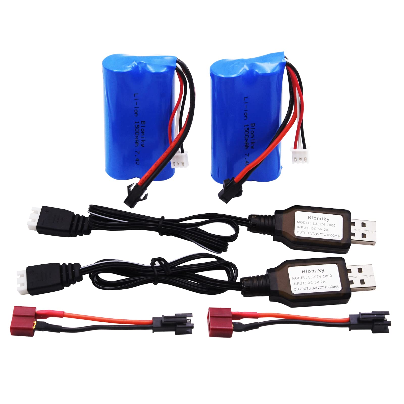 Blomiky contents include two batteries and two adapters.
