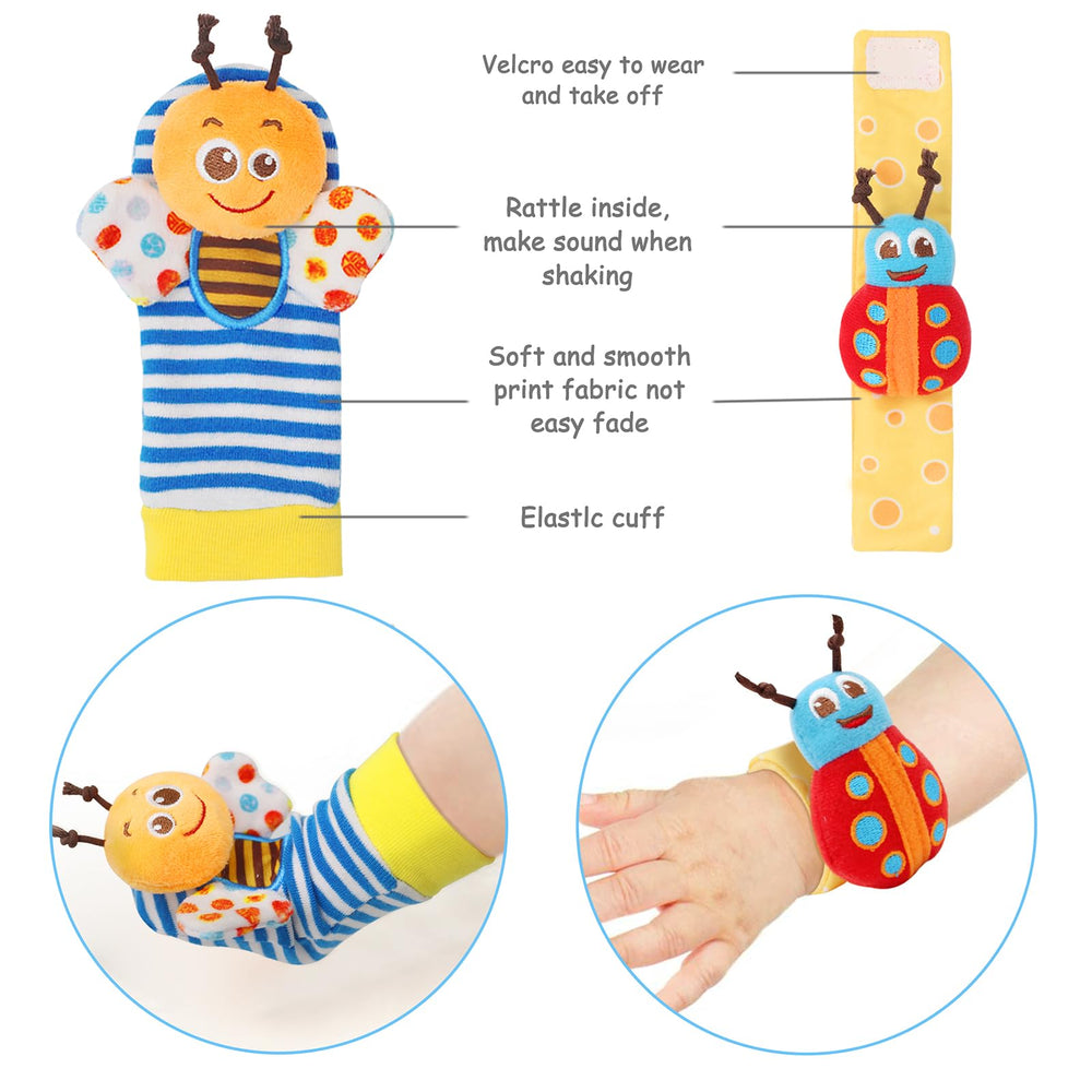 BLOOBLOOMAX wrist rattle monkey—bright colors to capture attention and promote exploration.