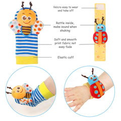 BLOOBLOOMAX wrist rattle monkey—bright colors to capture attention and promote exploration.