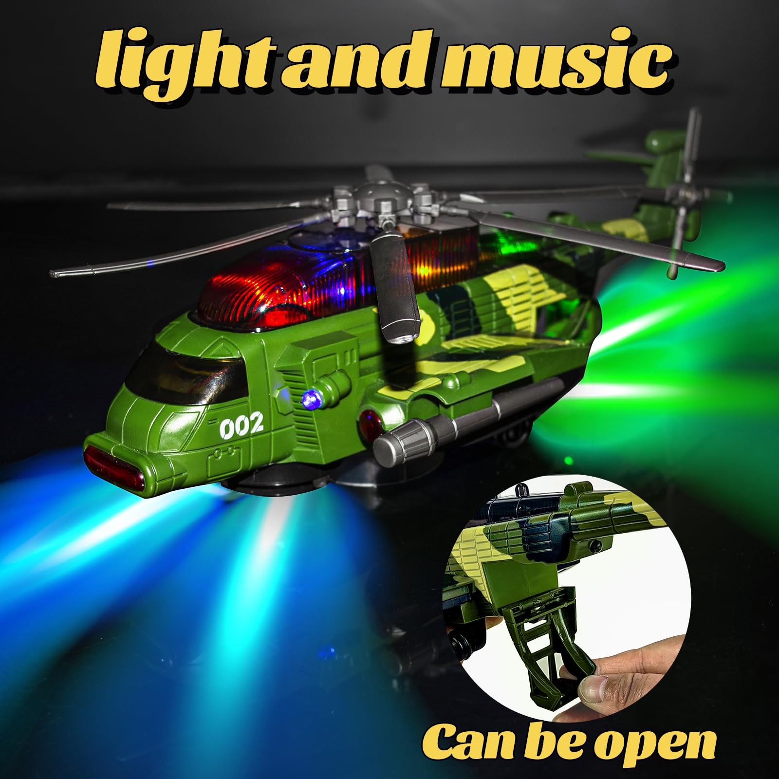 Bloolilies army helicopter toy side view highlighting safe, rounded edges for toddlers