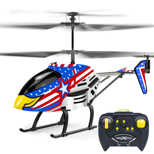 Bloolilies Eagle RC helicopter front view with beginner stability and LED glow.