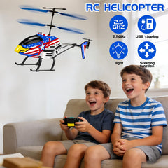 Bloolilies Eagle RC helicopter side view showing durable alloy body.