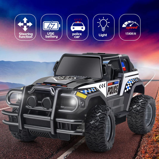 Bloolilies RC car with LED headlights for nighttime driving.