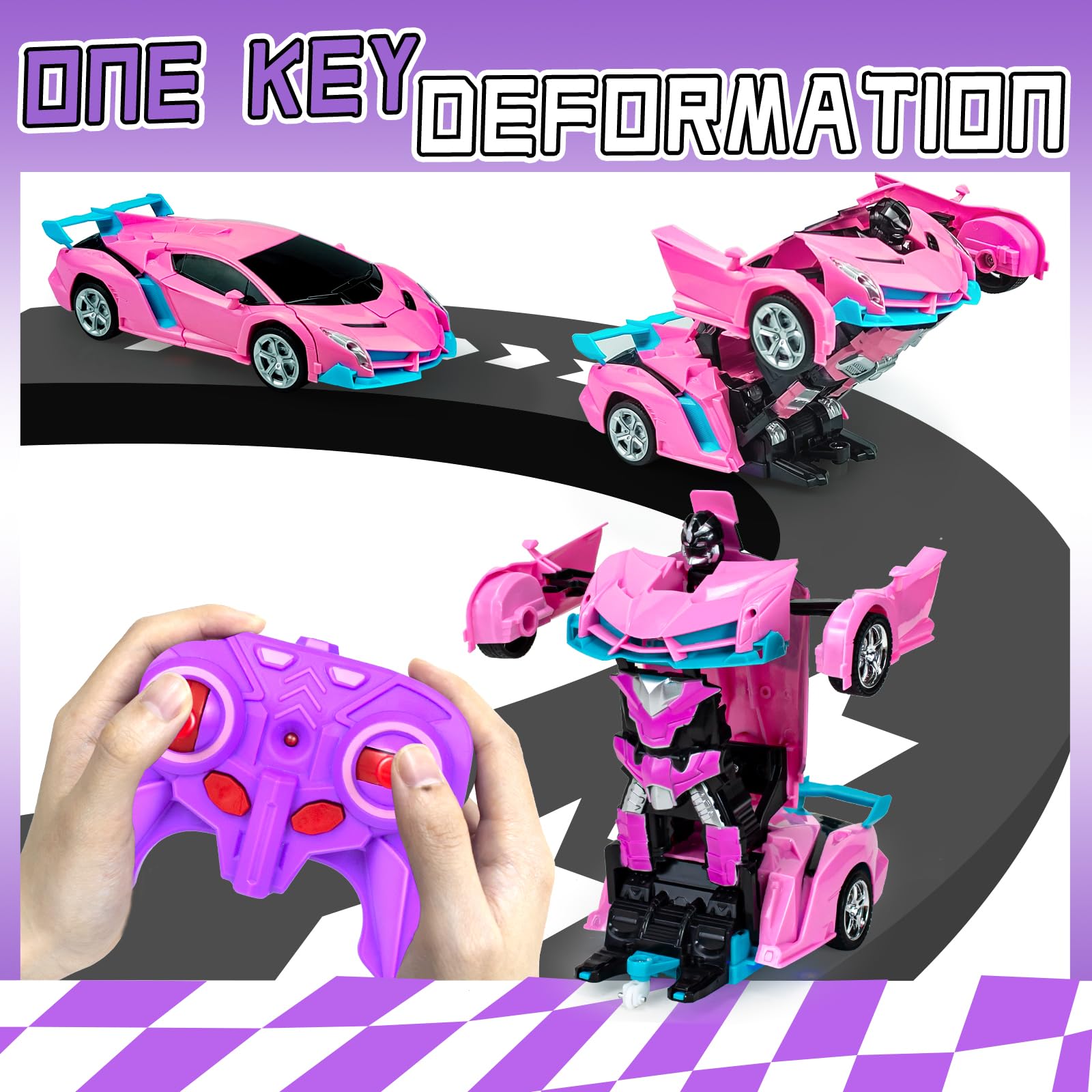 Bloolilies RC car showing 360° rotation with LED lights for dynamic play.