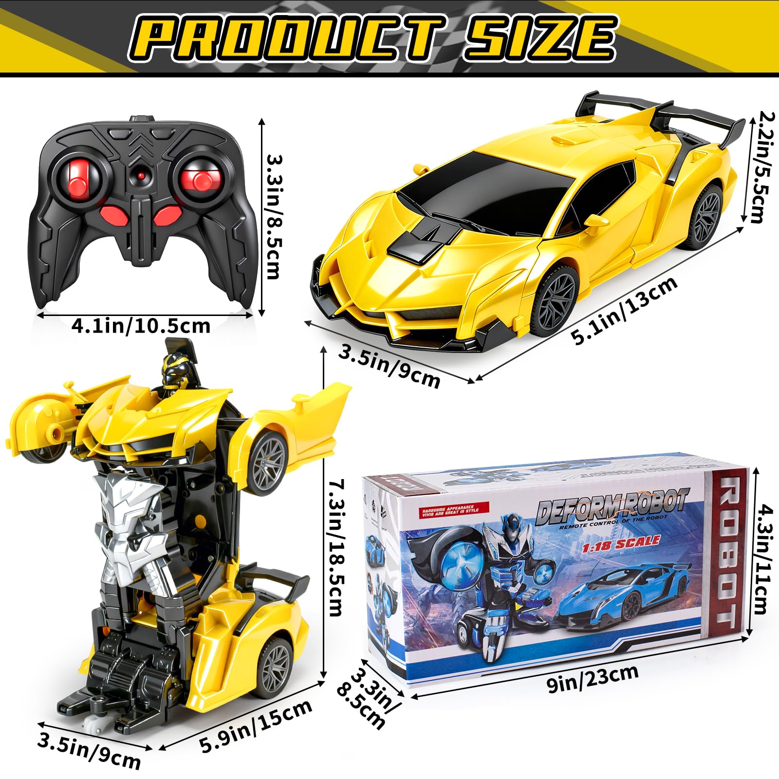 Bloolilies 1:18 RC transform car side view highlighting compact, portable design