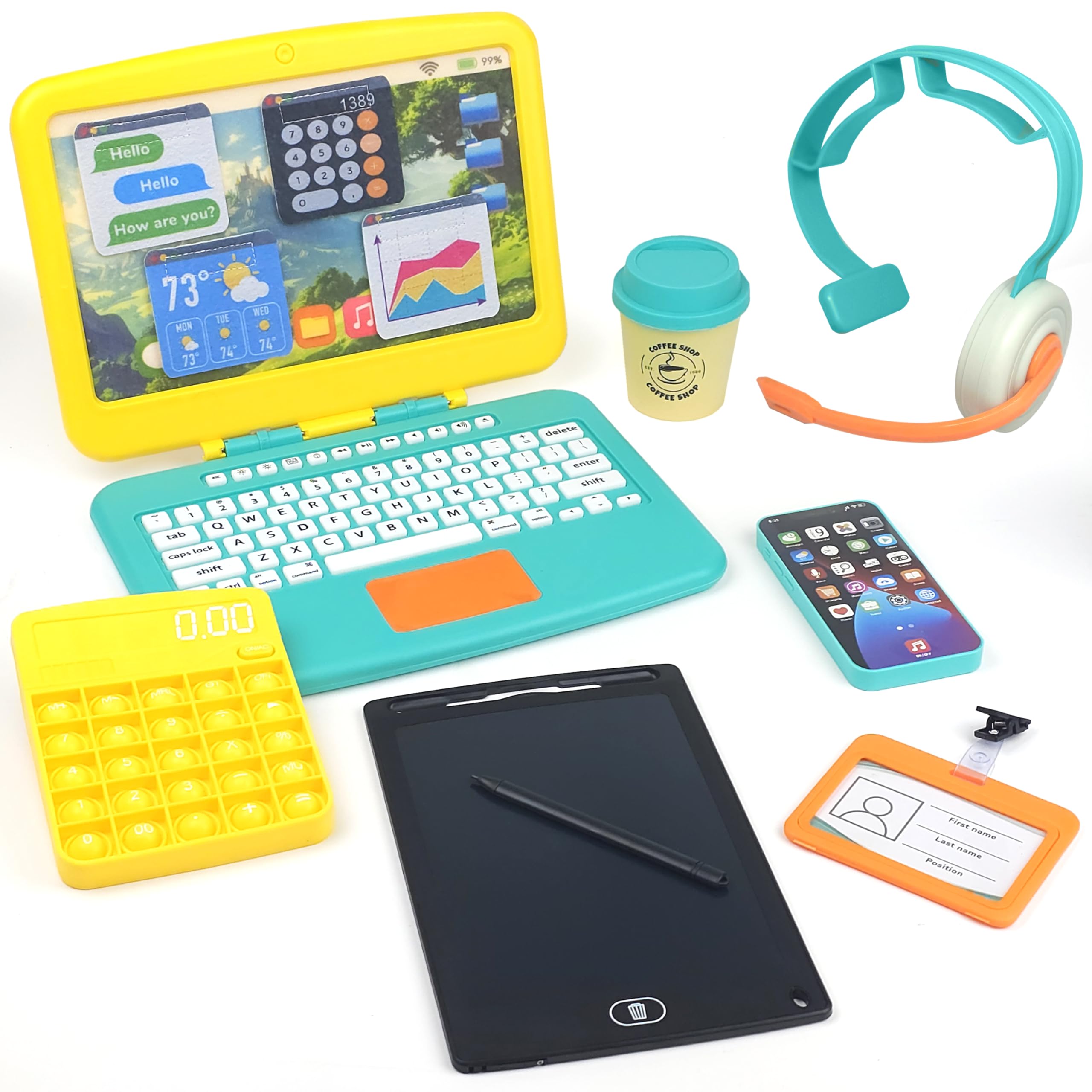 BLOONSY foldable laptop with clickable buttons for realistic office play.