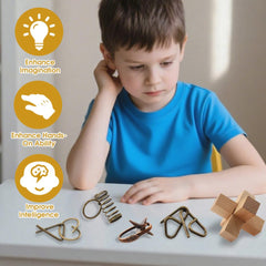 Blovec 3D interlock puzzle featuring metal pieces and wooden frames for spatial thinking.