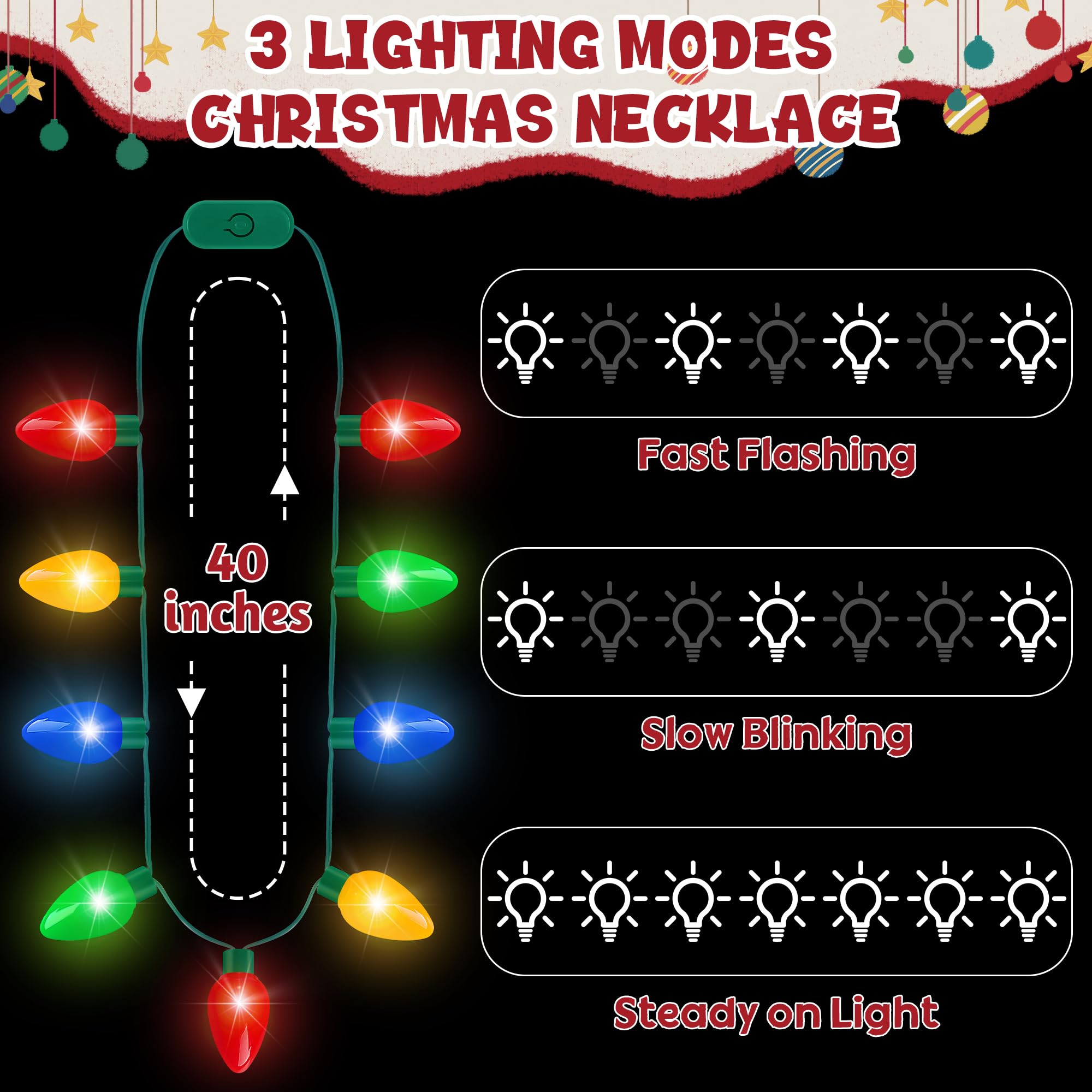 Blowata Christmas necklace with 3 lighting modes for dynamic parade visuals.