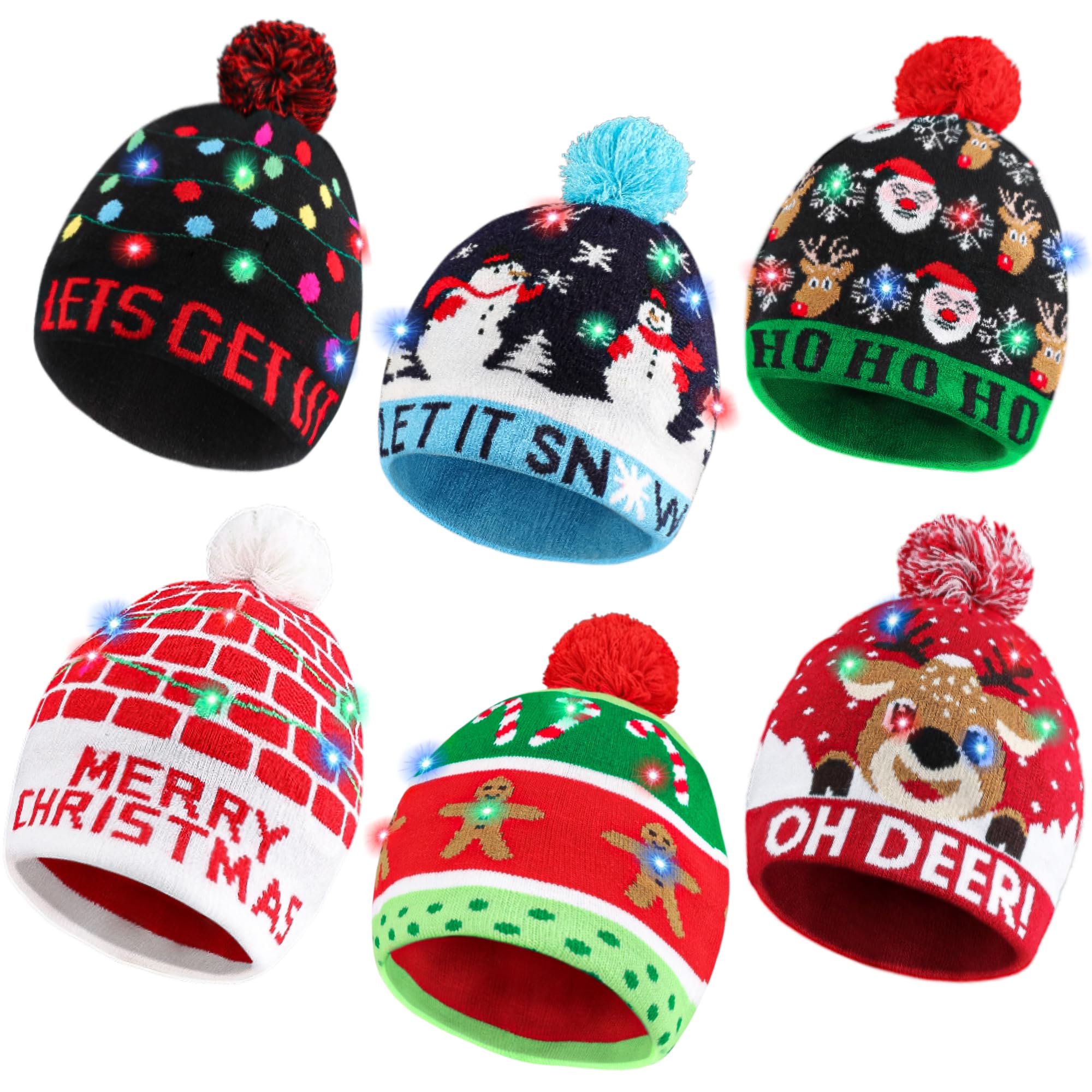 Blowata light-up Christmas knit beanie with colorful LEDs for festive ambiance.