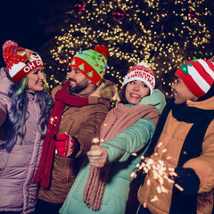 Blowata six-color LED beanie worn in a cozy winter scene for night visibility.