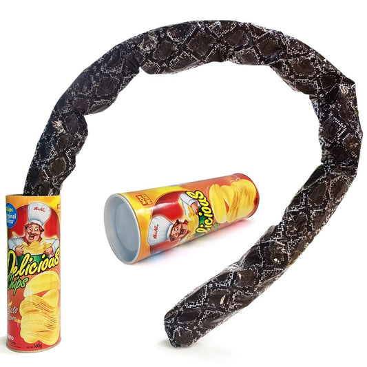 Blppldyci potato chip snake can jump front view—great for pranks.