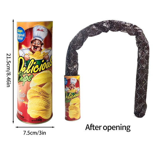 Blppldyci potato chip snake can jump opening action—unforgettable surprise moment.