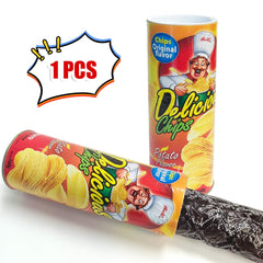 Blppldyci potato chip snake can jump size label—compact prank prop for small spaces.