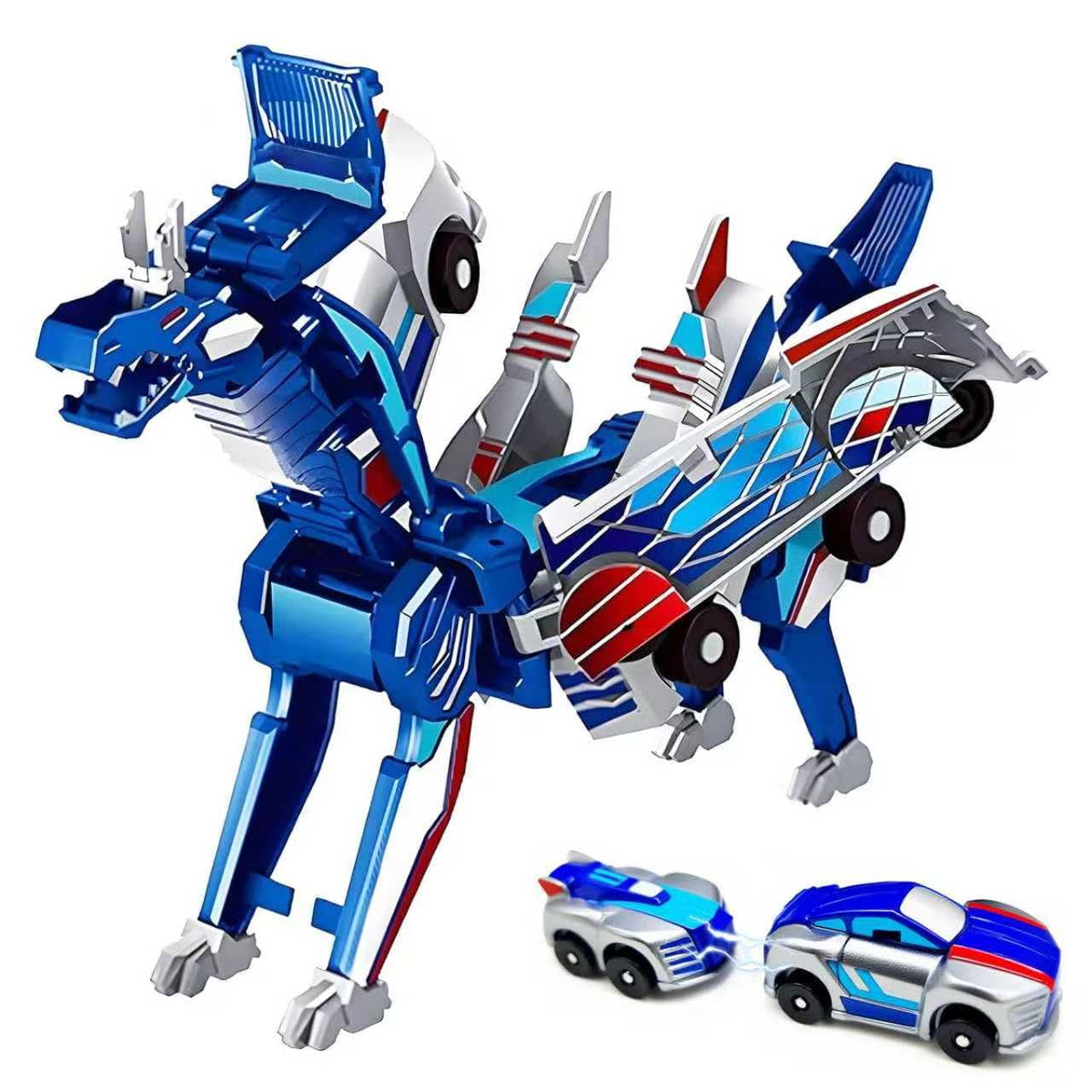 Blue Dragon dinosaur car pair for cooperative play and shared fun.