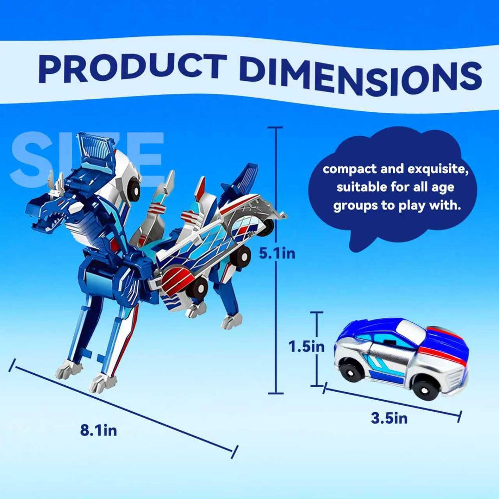 Blue Dragon dinosaur robot transformation shows the exciting change after collision.