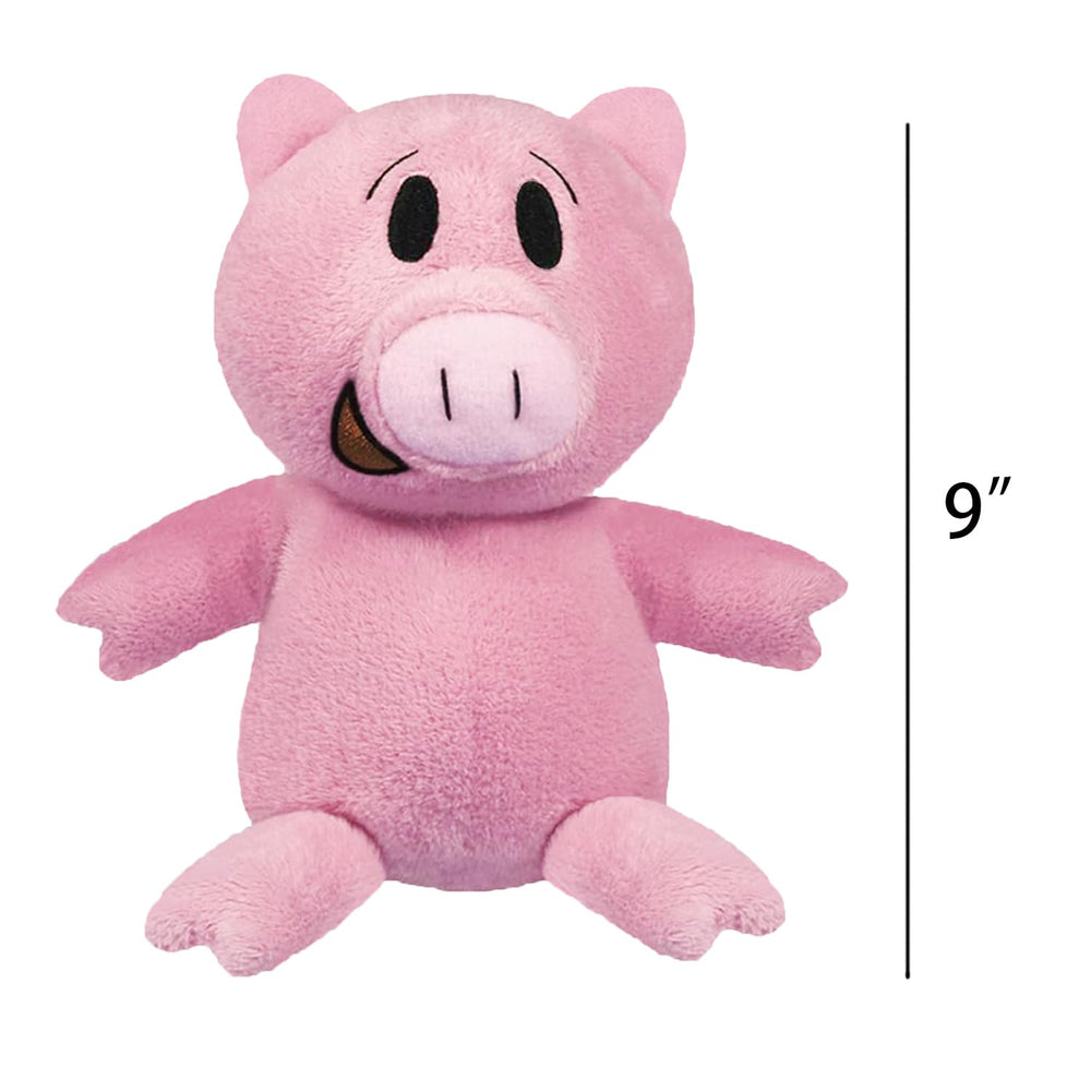 Blue elephant and pink pig plush room decor in cozy play space.