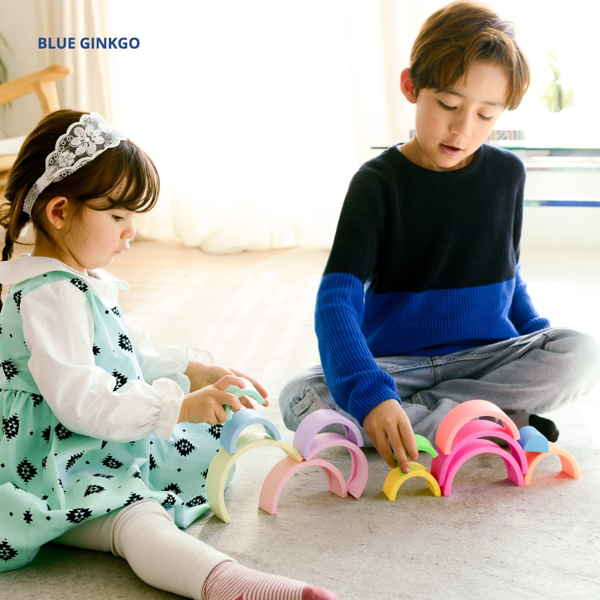 Durable silicone rainbow stacker is chew-friendly and safe for toddlers.