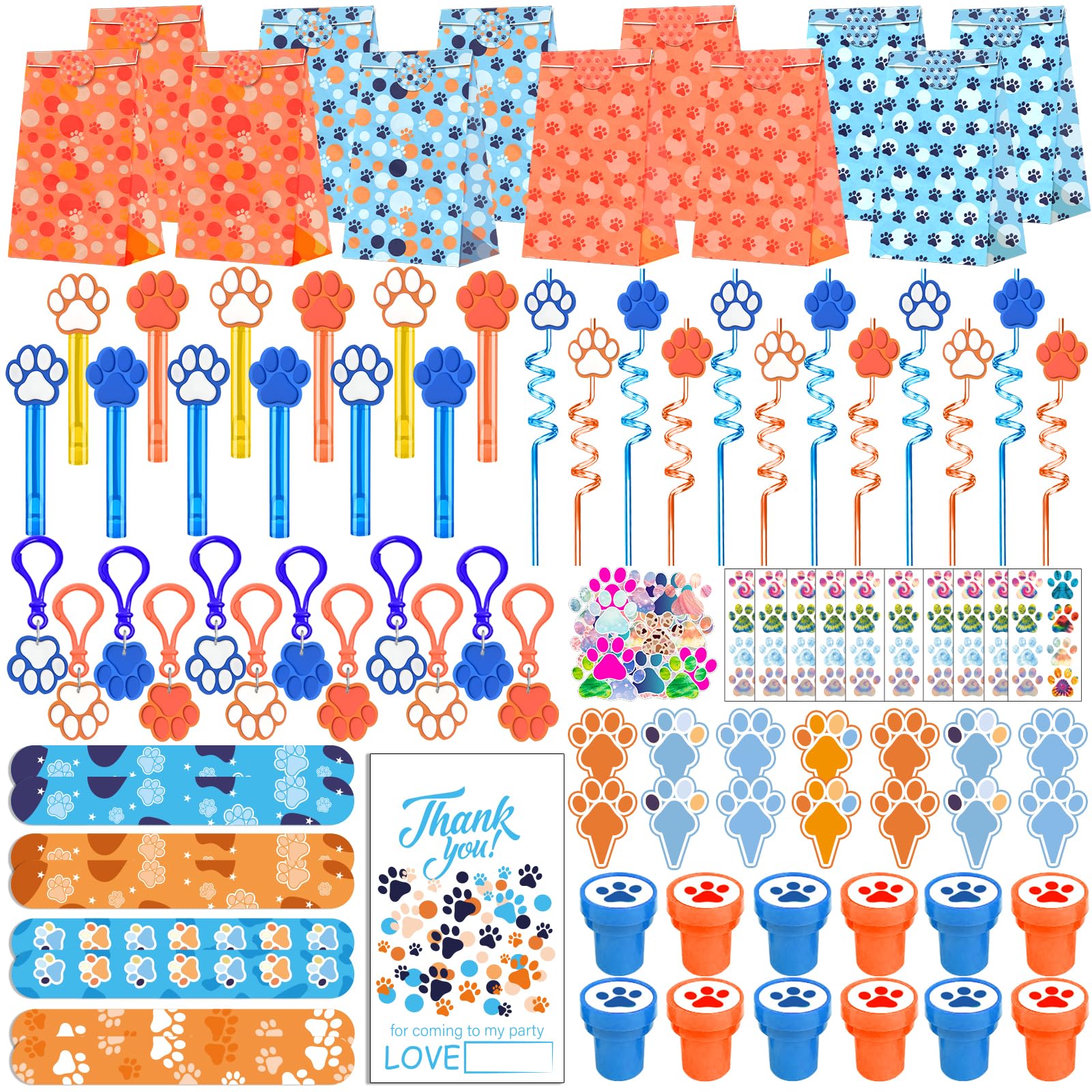 Blue Hydrangea paw-themed crazy straws for kid-friendly sipping.