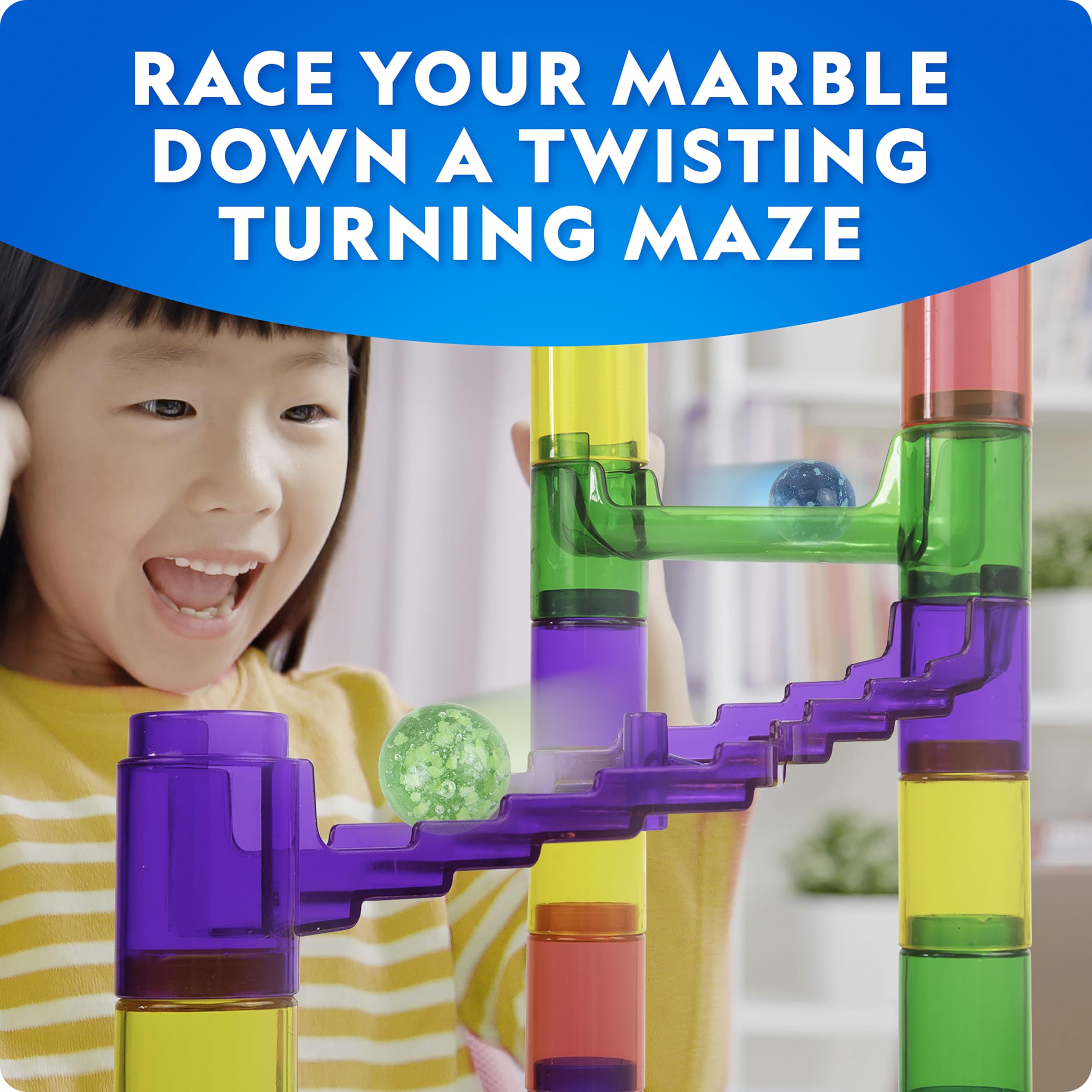 Blue Marble assembled marble run demonstrating smooth rolling