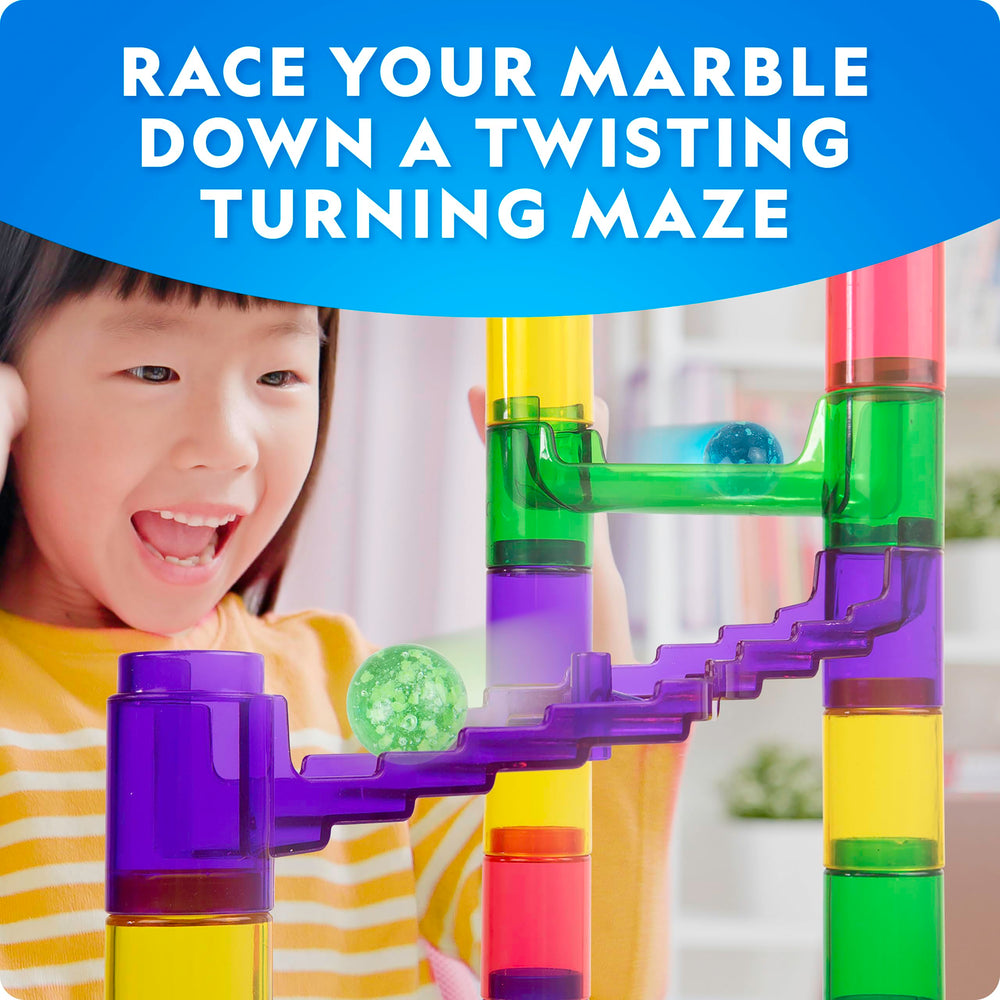 Blue Marble assembled marble run demonstrating smooth rolling