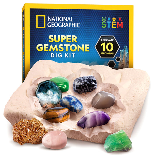 Blue Marble National Geographic Gemstone Dig Kit hero image showing exploration-ready excitement.
