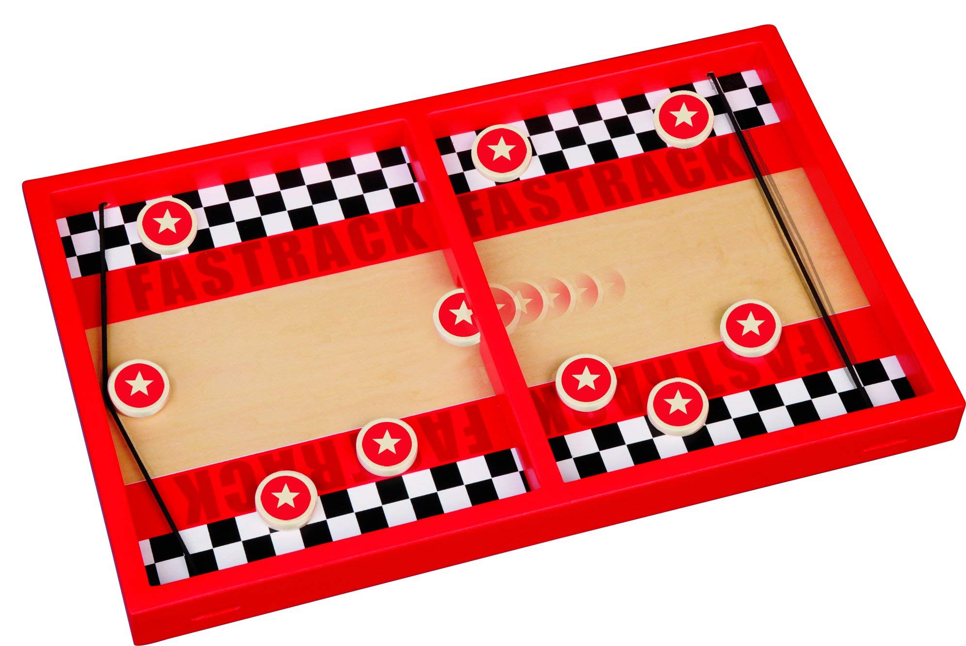 Blue Orange Fastrack discs arranged on the board for quick launches