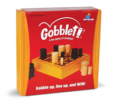 Blue Orange Gobblet wooden box lid and pieces ready to play.