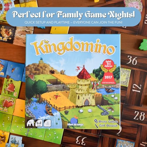 Blue Orange Kingdomino drafting phase—scan tiles and decide your next move.