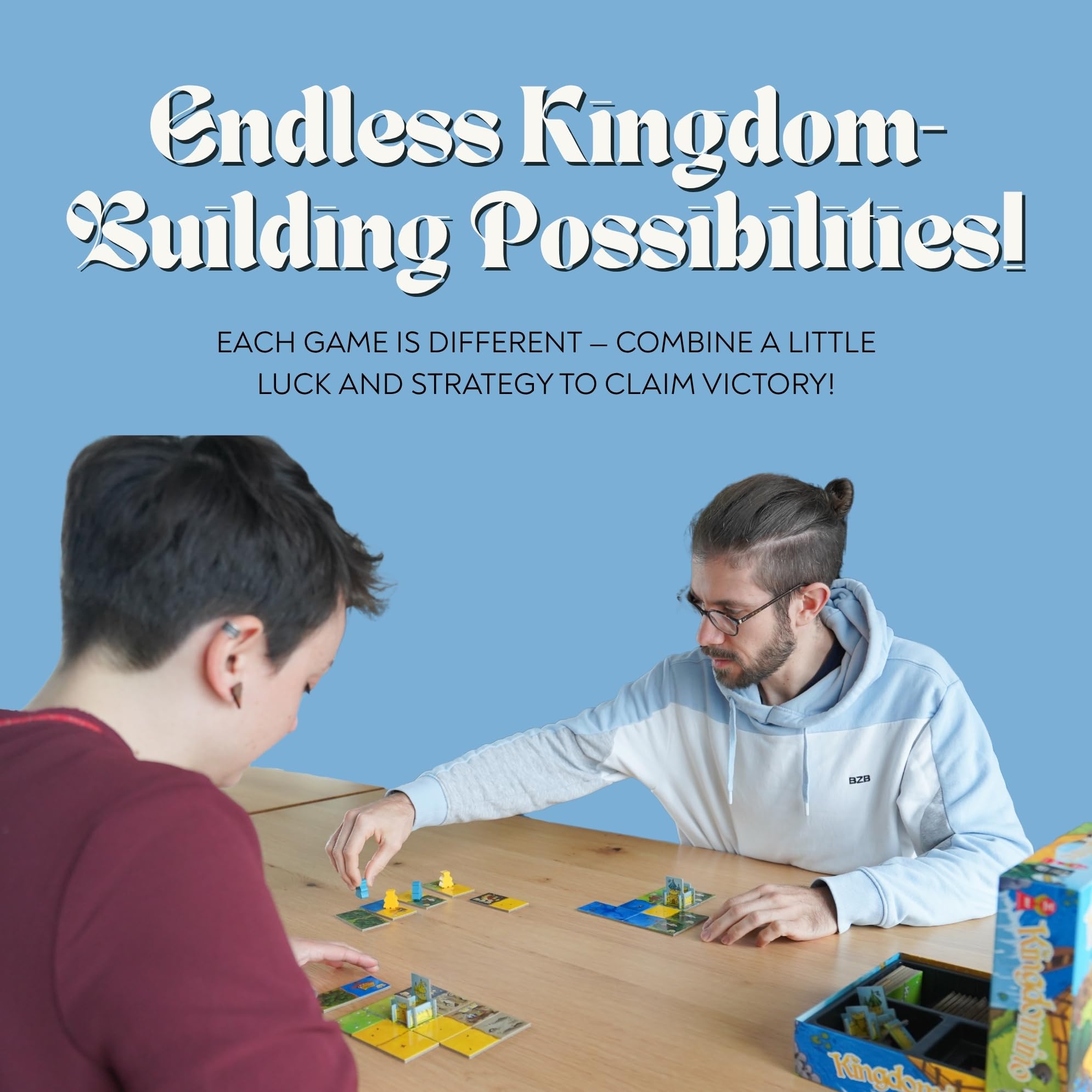 Blue Orange Kingdomino kingdom-building—connect terrains for strategies.
